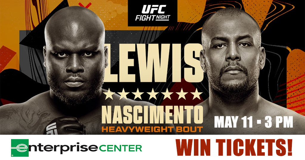 Win tickets to Ultimate Fighting Fight Night at the Enterprise Center in St. Louis on May 11 2024 to see the Lewis versus Nascimento heavyweight bout. 